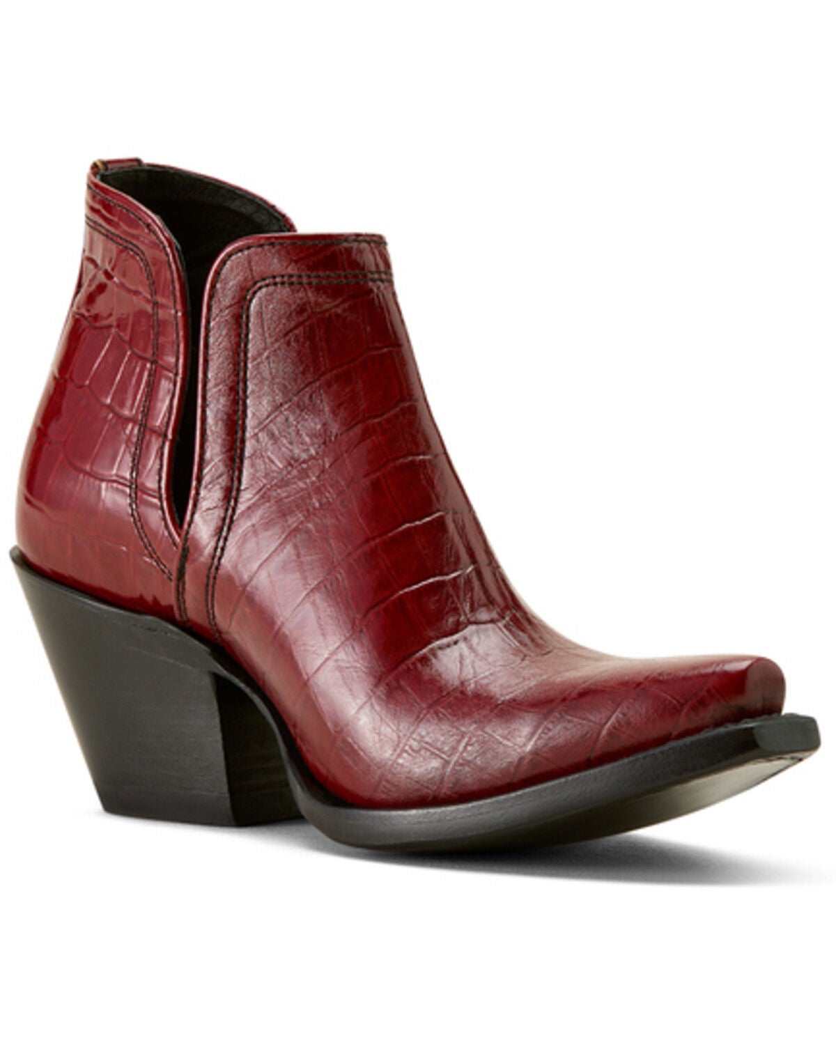 Ariat Women's Dixon Croc Print Western Booties - Snip Toe, Red, hi-res