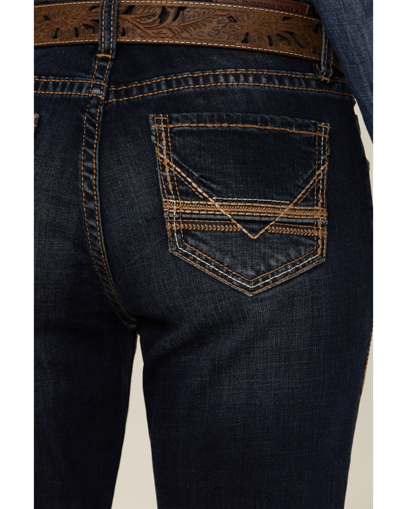 Rock & Roll Denim Women's Dark Wash Mid Rise Embroidered Riding Stretch ...