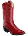 Old West Girls' Leather Western Boots - Pointed Toe, Red, hi-res