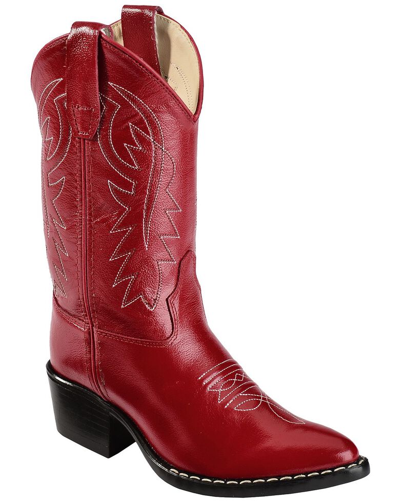 Old West Girls' Red Leather Cowgirl Boots, Red, hi-res