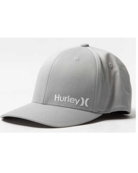 Image #1 - Hurley Men's Gray Corporate Logo Solid Back Flex Fit Ball Cap , Grey, hi-res