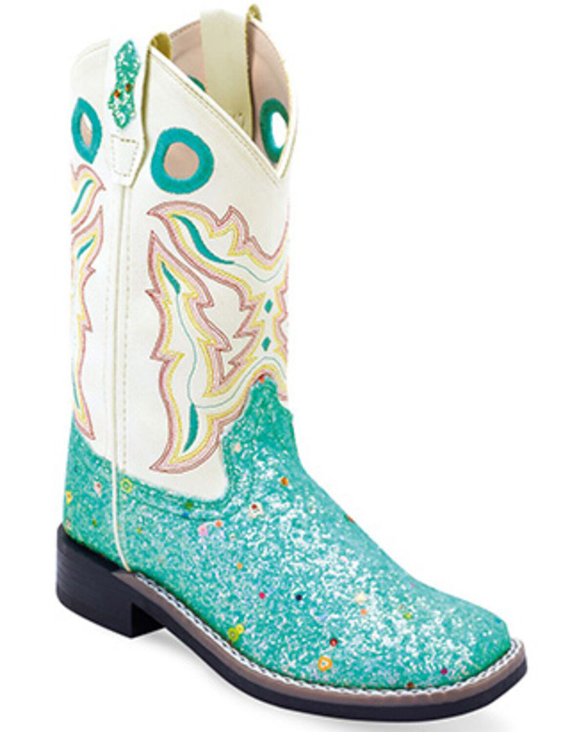 Image #1 - Old West Girls' Fancy Stitch Western Boots - Broad Square Toe, Blue, hi-res