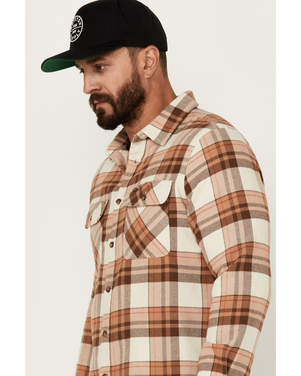 Image #2 - Brixton Men's Bowery Plaid Print Long Sleeve Button-Down Flannel Shirt, Cream, hi-res