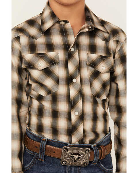 Image #3 - Roper Boys' Plaid Print Long Sleeve Pearl Snap Western Shirt, Black, hi-res