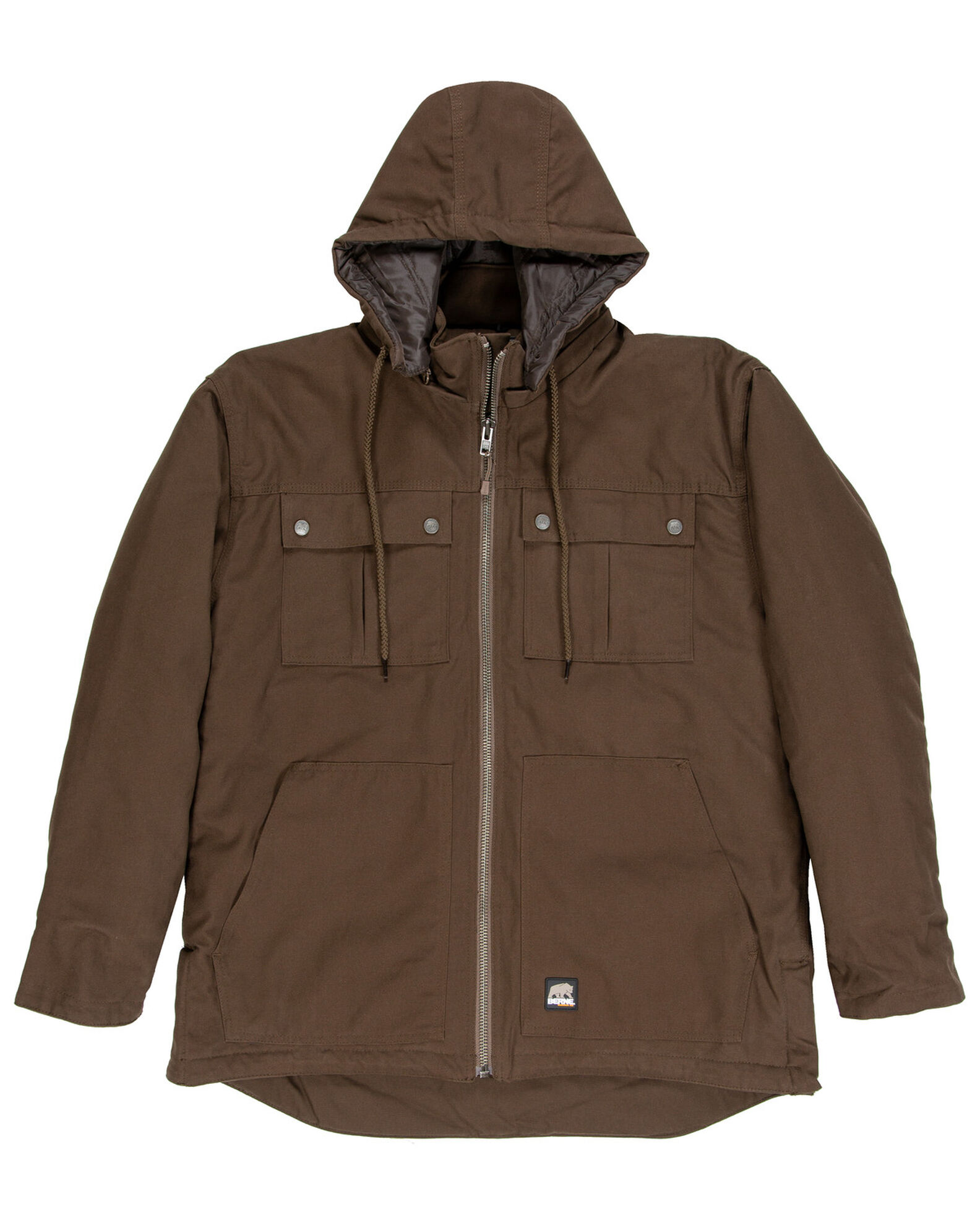 Berne Men s Brown Modern Zip Off Hooded Work Chore Coat Big Sheplers