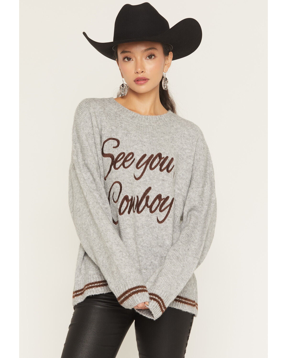 Image #1 - Bailey Rose Women's See You Cowboy Sweater, Grey, hi-res