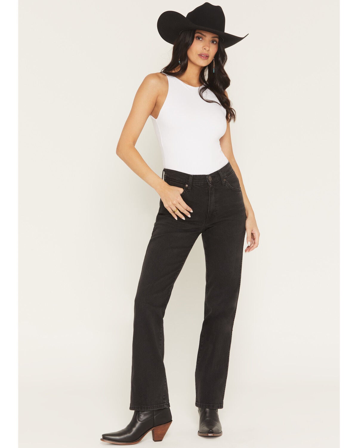 Wrangler Women's Mid Rise Wrancher Bootcut Stretch Denim Jeans, Black, hi-res