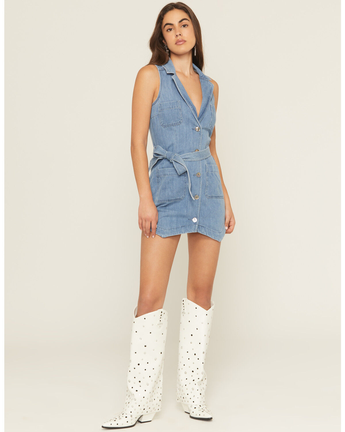 Image #1 - Show Me Your Mumu Women's Fairfield Sleeveless Tie Waist Denim Vest Mini Dress, Medium Wash, hi-res