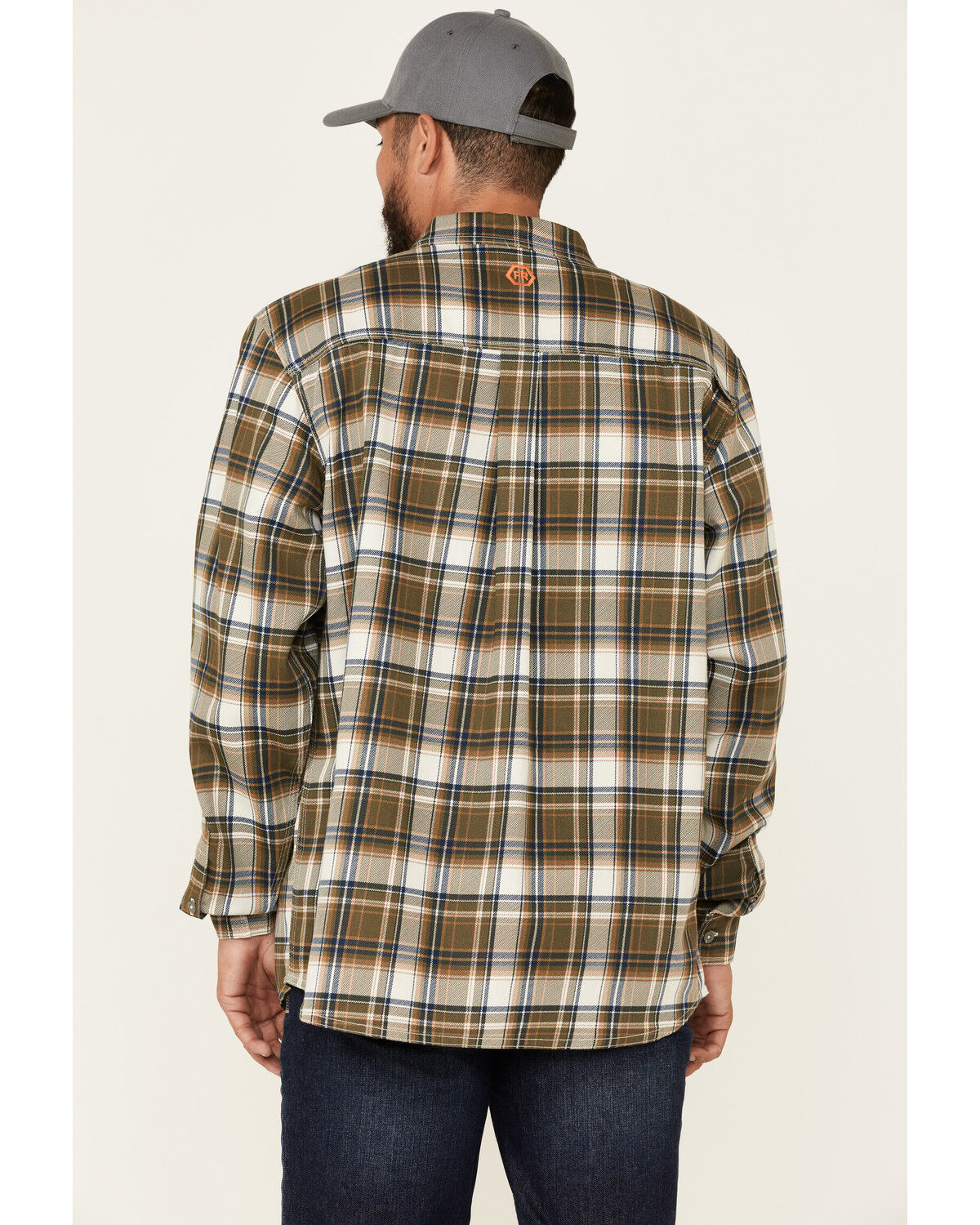 Image #2 - Hawx Men's FR Woven Plaid Print Long Sleeve Button-Down Work Shirt, Olive, hi-res