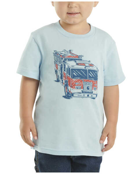 Image #1 - Carhartt Toddler Boys' Fire Truck Short Sleeve Graphic T-Shirt , Light Blue, hi-res