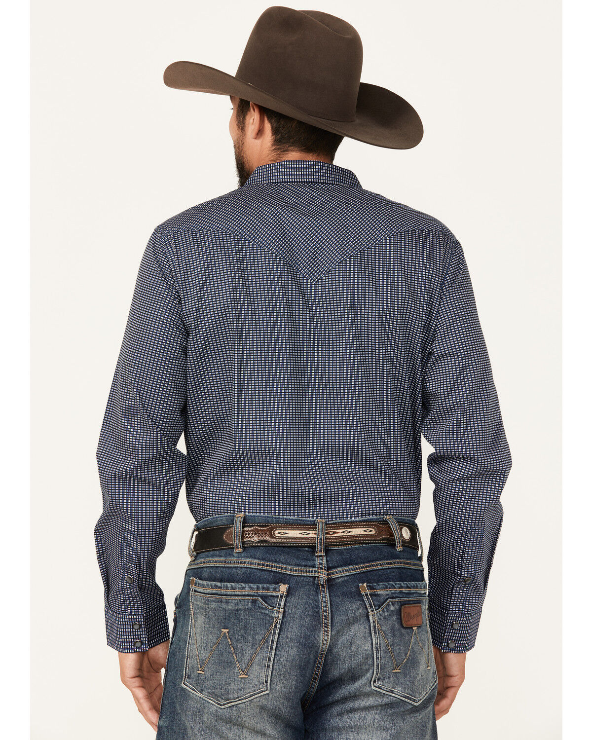 Image #4 - Cody James Men's Old West Checkered Print Long Sleeve Snap Western Shirt, Dark Blue, hi-res