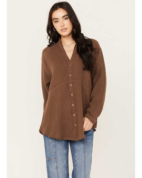 Image #1 - Free People Women's Summer Daydream Button Down Long Sleeve Shirt, Brown, hi-res