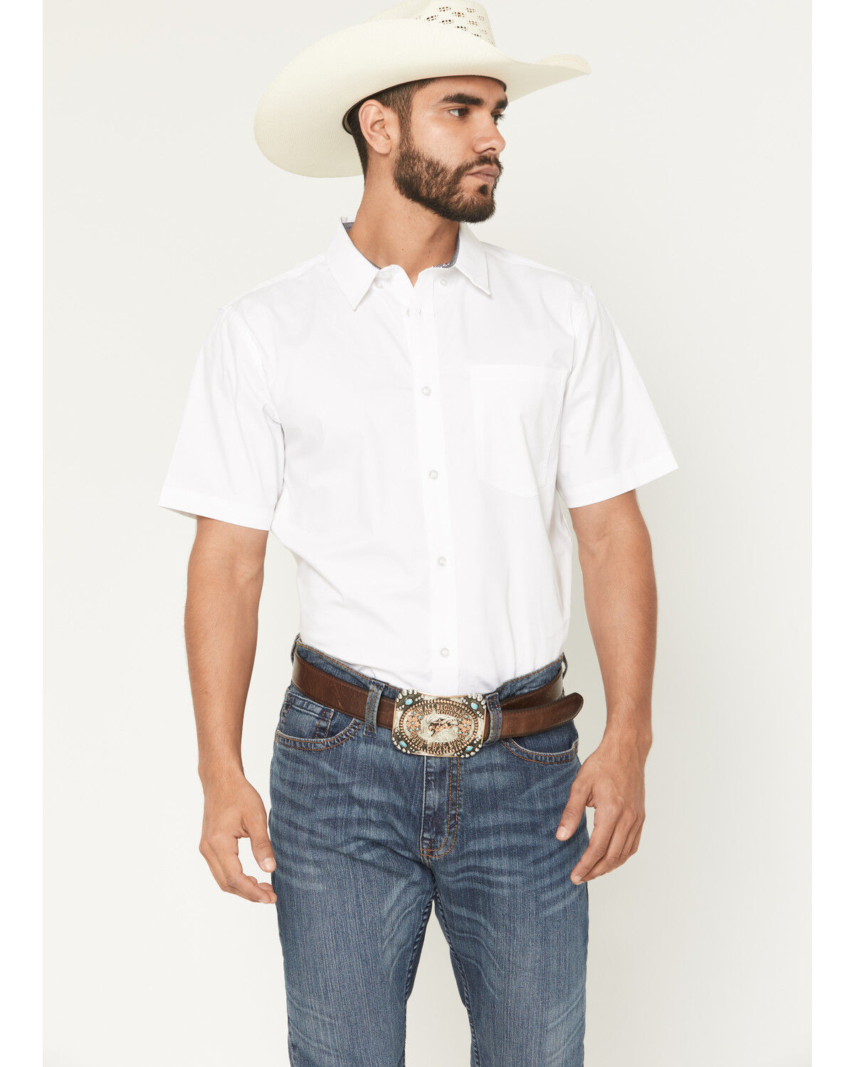 Image #1 - Cody James Men's Basic Twill Short Sleeve Button-Down Stretch Western Shirt, White, hi-res