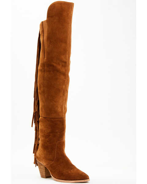 Image #1 - Shyanne Women's Gypset Over The Knee Western Boots - Pointed Toe, Cognac, hi-res