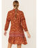 Angie Women's Floral Lace Trim Long Sleeve Mini Dress, Brown, hi-res
