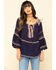 Image #1 - Free People Women's Talia Embroidered Blouse, Navy, hi-res