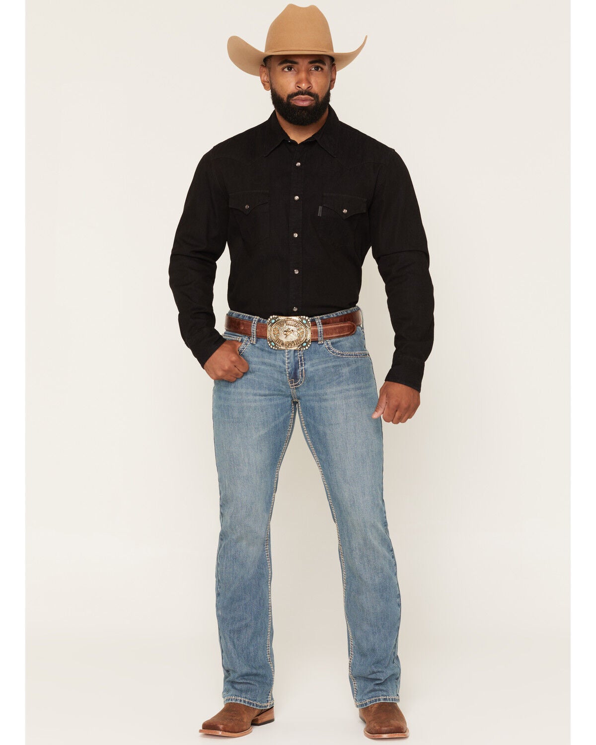 Image #1 - Rock & Roll Denim Men's Boot Barn Exclusive Pistol Medium Wash Bootcut Stretch Denim Jeans, Medium Wash, hi-res