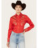 Image #1 - Rockmount Ranchwear Women's Floral Embroidered Long Sleeve Pearl Snap Western Shirt, Red, hi-res