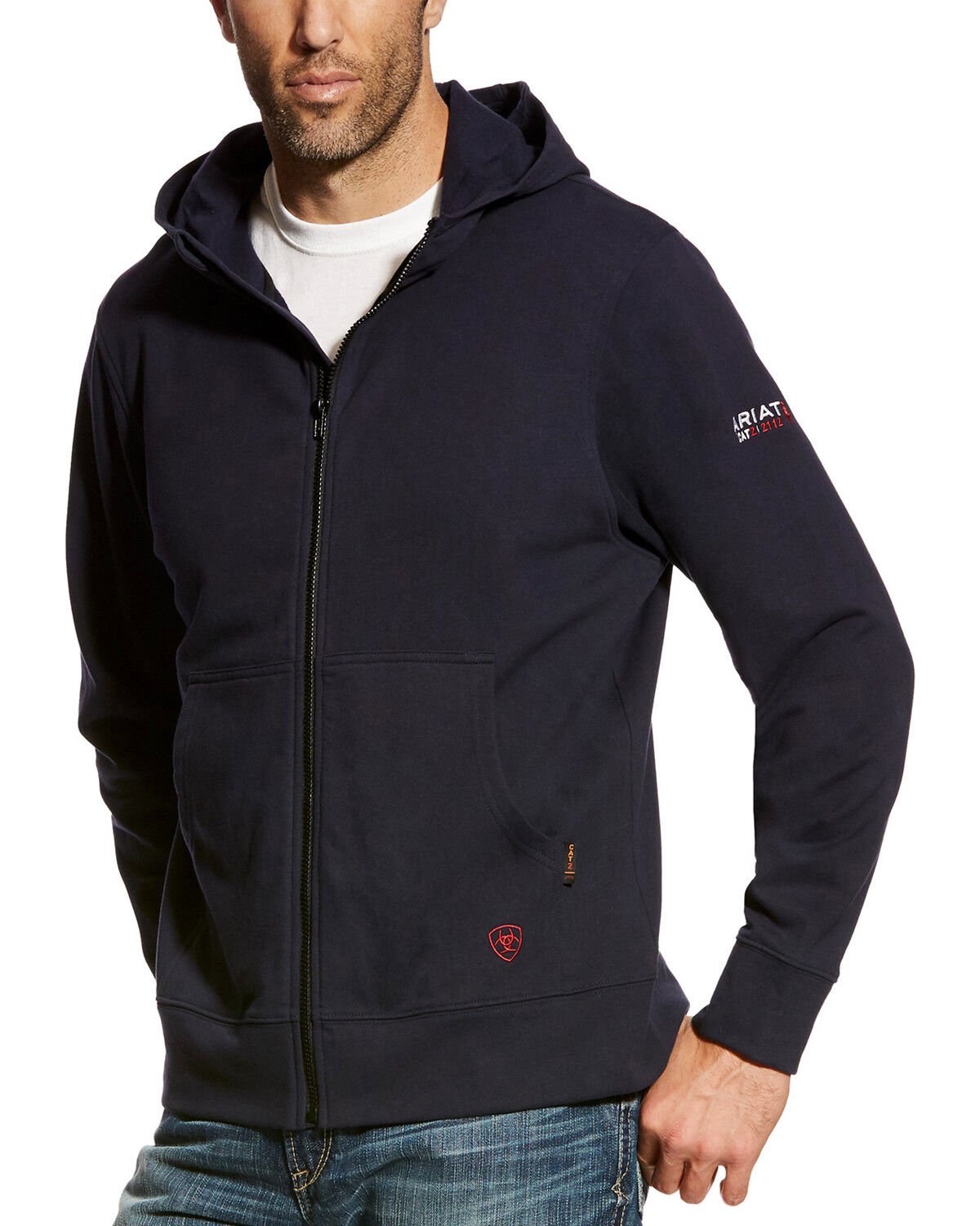 Image #1 - Ariat Men's FR DuraStretch Full Zip Hoodie, Navy, hi-res