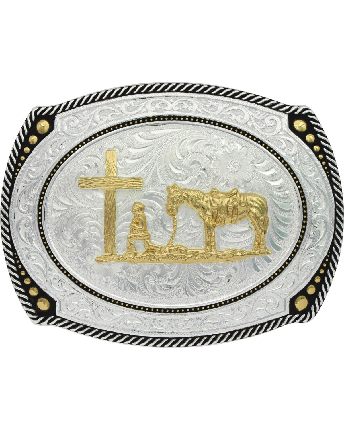 Image #1 - Montana Silversmiths Men's Large Roped Christian Cowboy Belt Buckle, Silver, hi-res