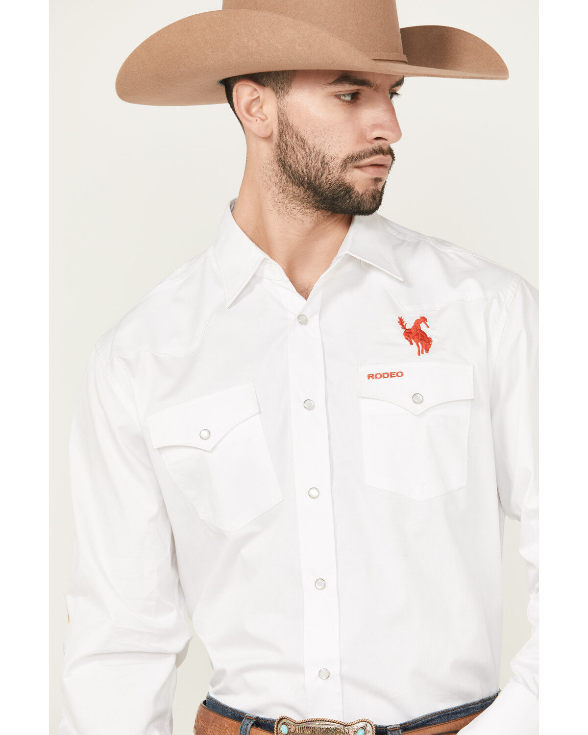 Image #3 - Rodeo Clothing Men's Boot Barn Exclusive Mexico Solid Long Sleeve Pearl Snap Western Shirt, White, hi-res