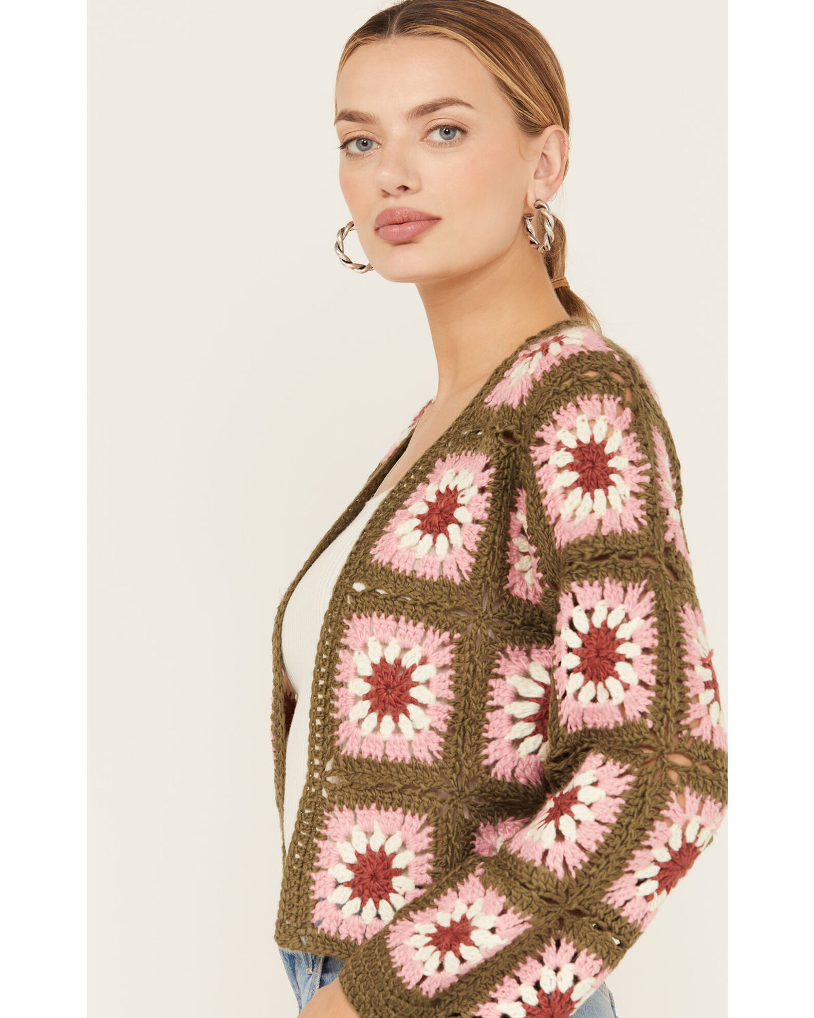 Sadie Sage Women s Whoopsie Daisy Crochet Cropped Cardigan Sheplers