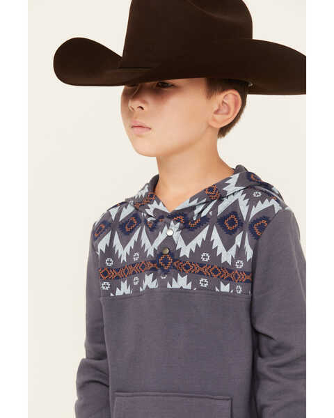 Rock & Roll Denim Boys' Southwestern Print Long Sleeve Hooded Pullover, Steel Blue, hi-res