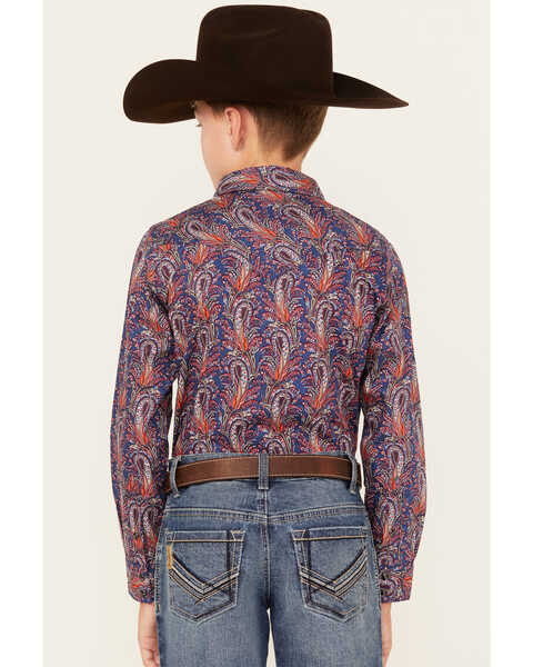 Image #4 - Cody James Boys' Jefferson Printed Long Sleeve Snap Western Shirt , Navy, hi-res