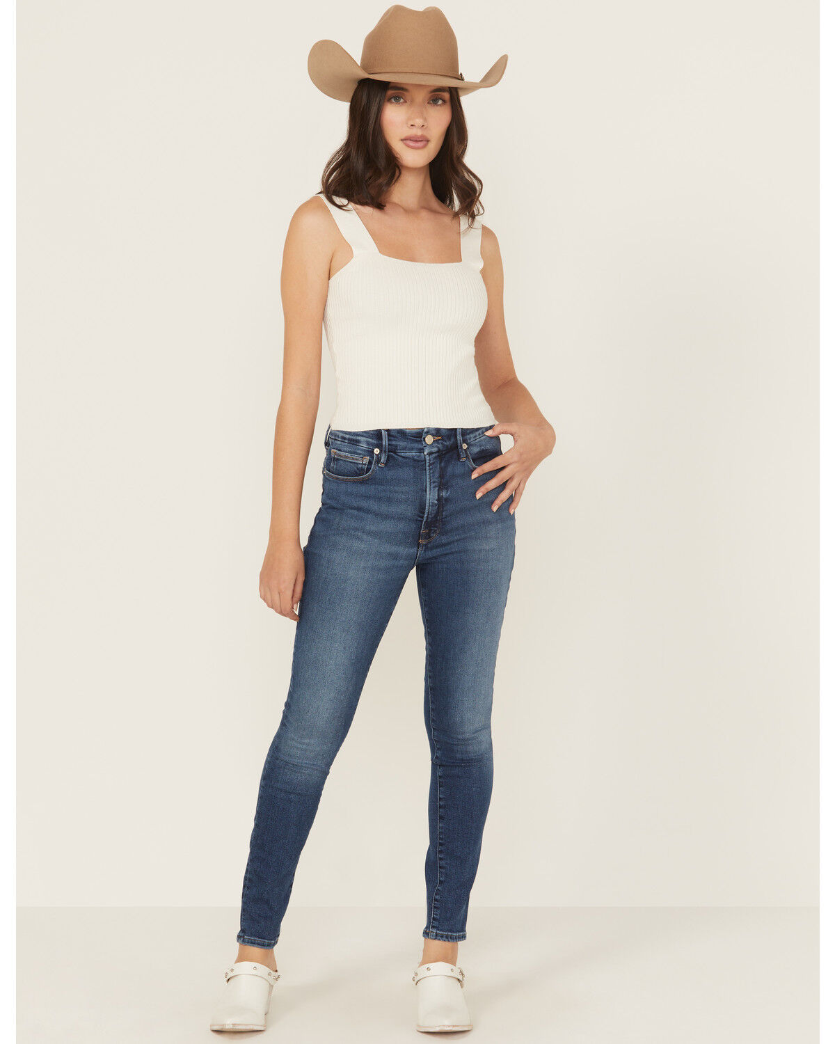 Image #1 - Good American Women's Good Waist Dark Wash High Rise Skinny Stretch Denim Jeans, Dark Wash, hi-res