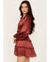Shyanne Women's Ruffle Satin Dress, Dark Red, hi-res