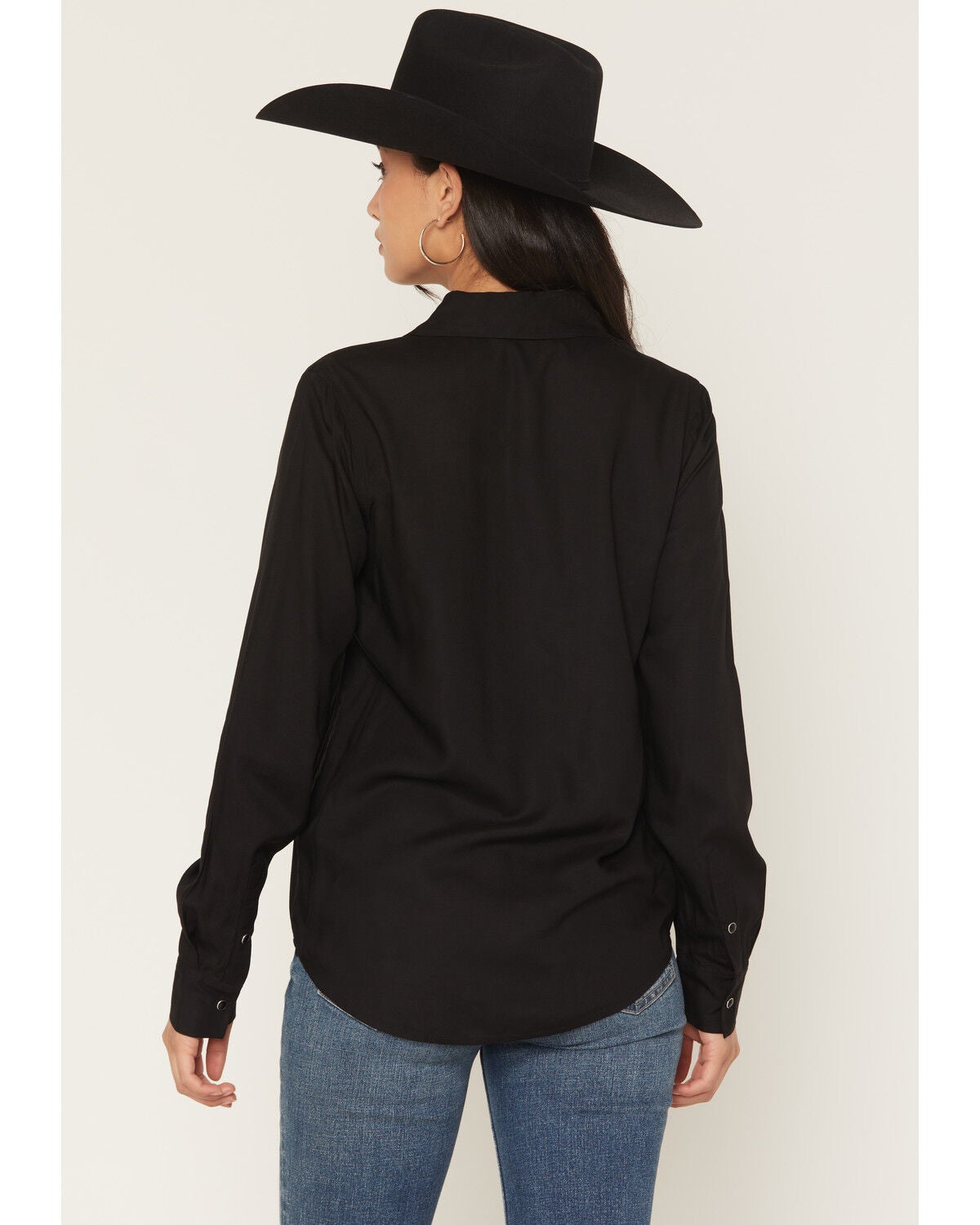 Image #4 - Rock & Roll Denim Women's Boot Stitch Collared Top Long Sleeve Snap Western Shirt, Black, hi-res