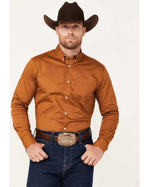 Image #1 - Cody James Men's Basic Twill Long Sleeve Button-Down Performance Western Shirt, Bronze, hi-res