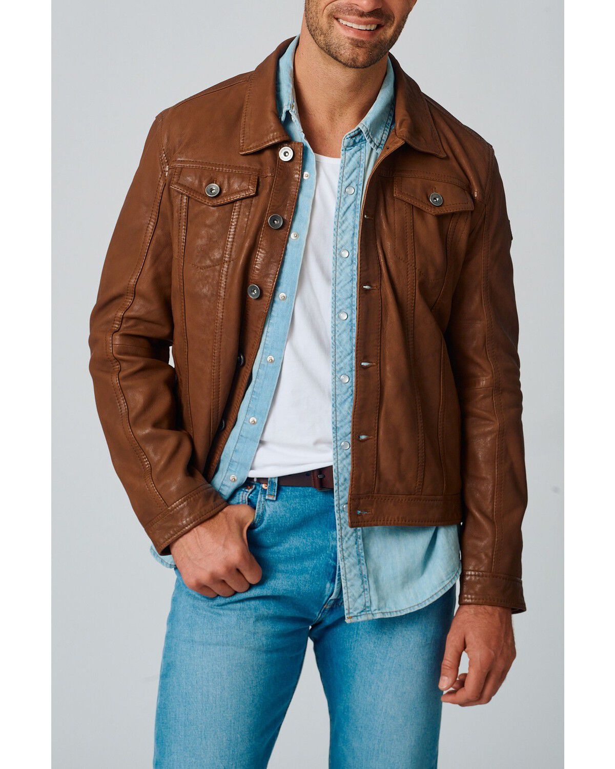 Image #2 - Mauritius Leather Men's Geoff Leather Jacket, Camel, hi-res