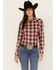 Ariat Women's R.E.A.L. Billie Jean Rose Dobby Plaid Long Sleeve Button Shirt, Rose, hi-res