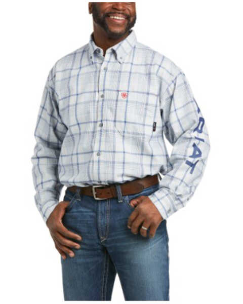 Ariat Men's FR Sawyer Logo Plaid Long Sleeve Button-Down Work Shirt , Multi, hi-res