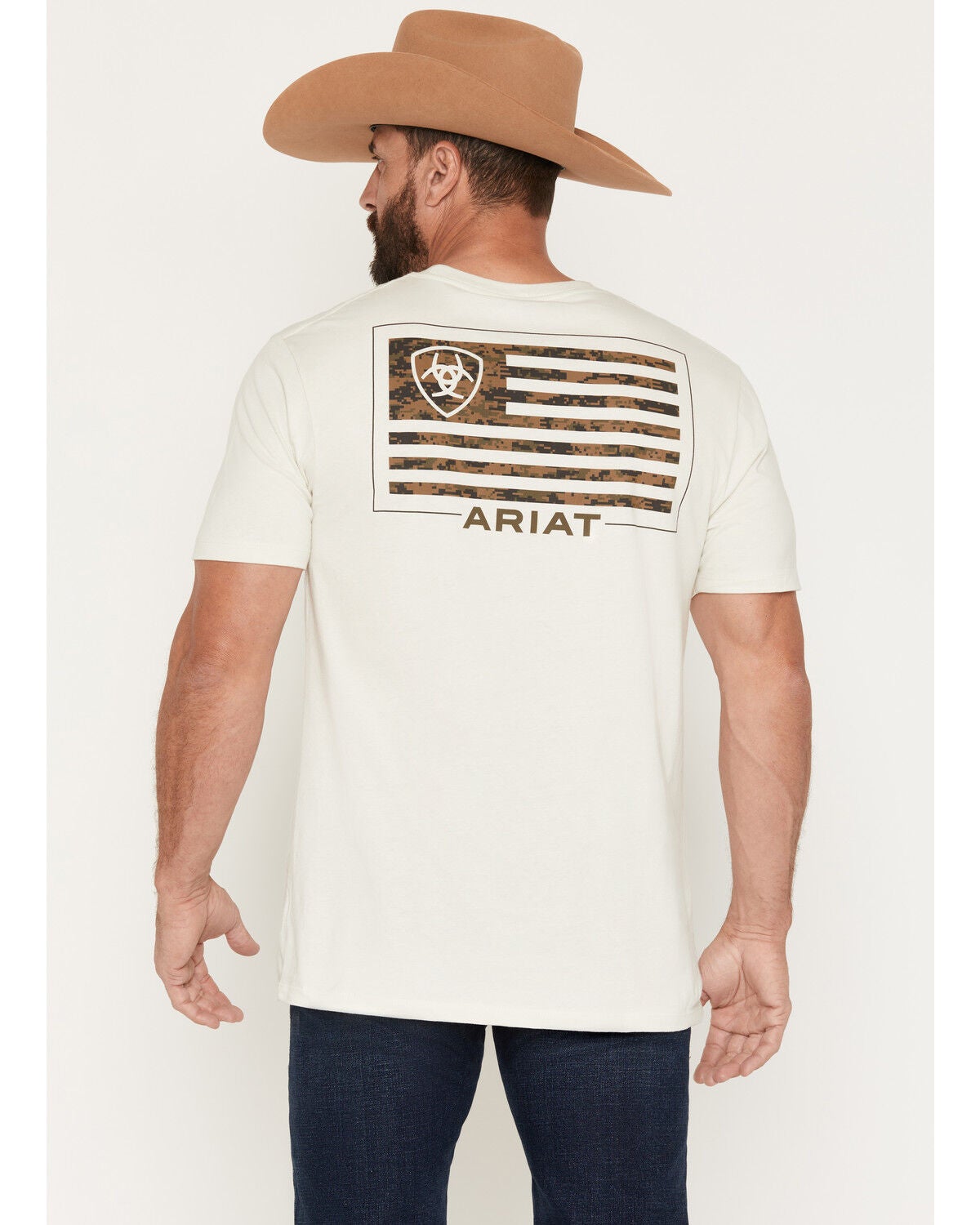 Ariat Men's Buckle Flag Patriot Short Sleeve Graphic T-Shirt, Light Grey, hi-res