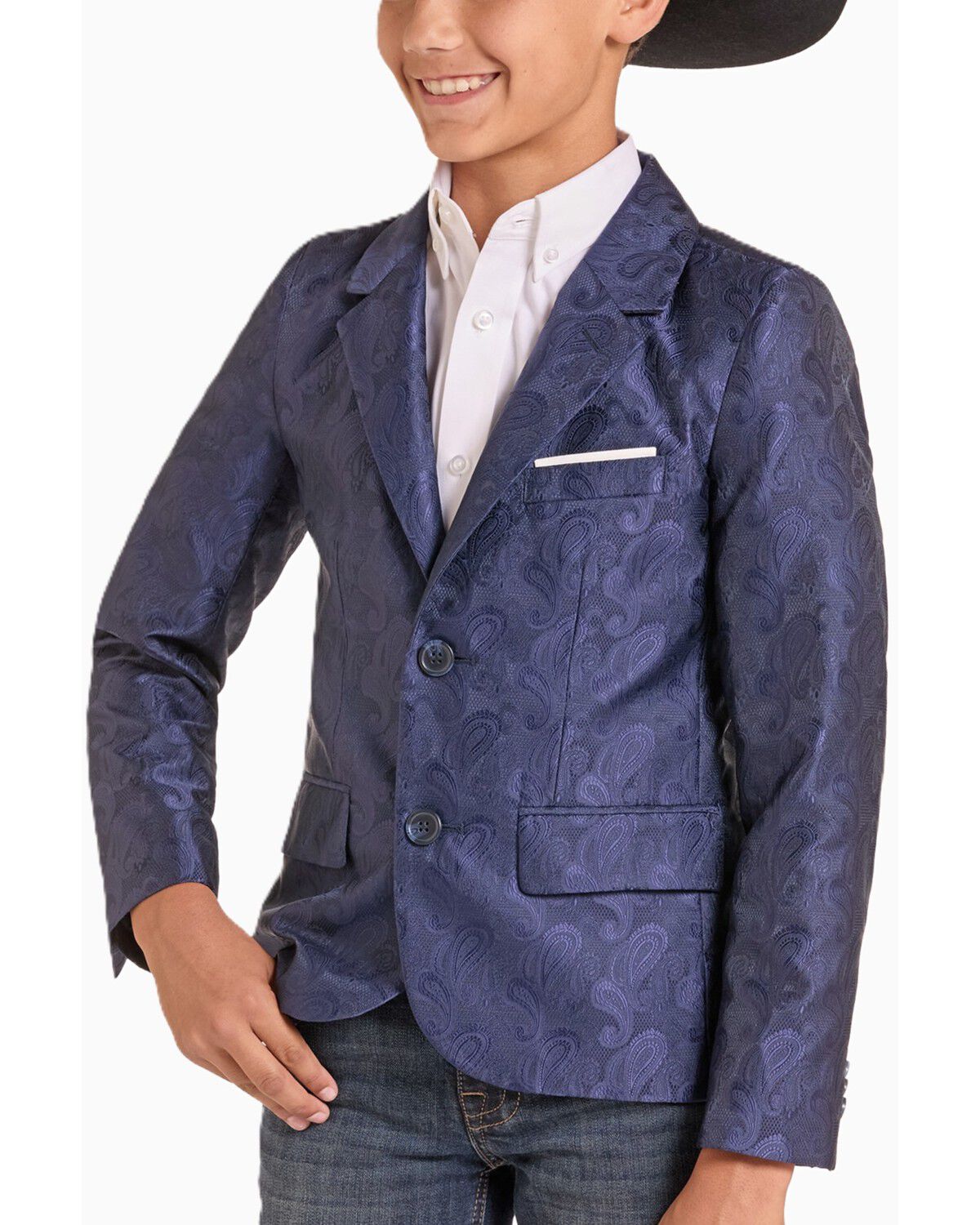 Rock & Roll Denim Boys' Paisley Print Sportscoat, Blue, hi-res