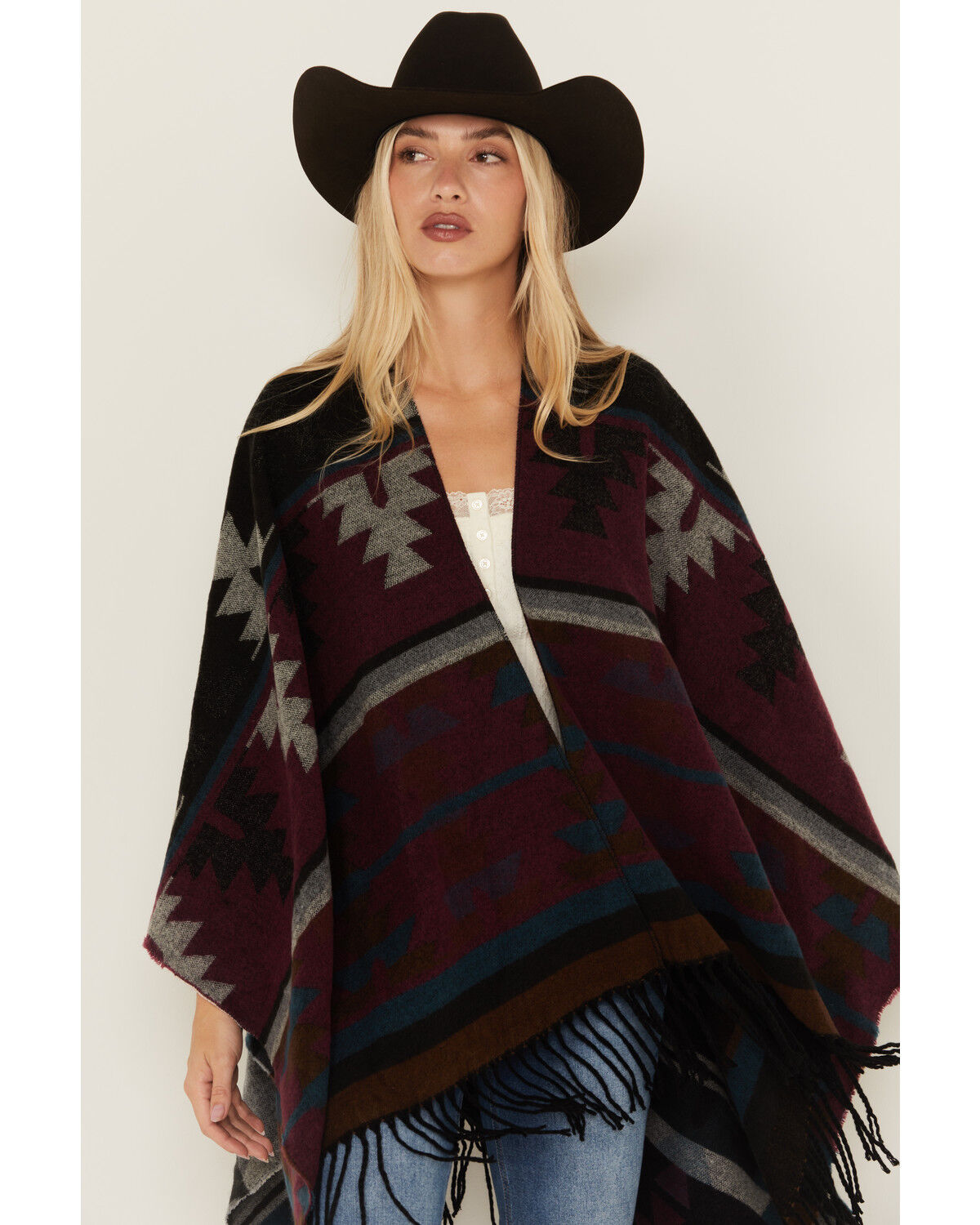 Image #2 - Shyanne Women's Southwestern Print Fringe Blanket Shawl, Black, hi-res