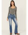 Image #2 - Shyanne Mid Rise Medium Wash Bootcut Paisley Faux Flap Stretch Denim Jeans, Medium Wash, hi-res