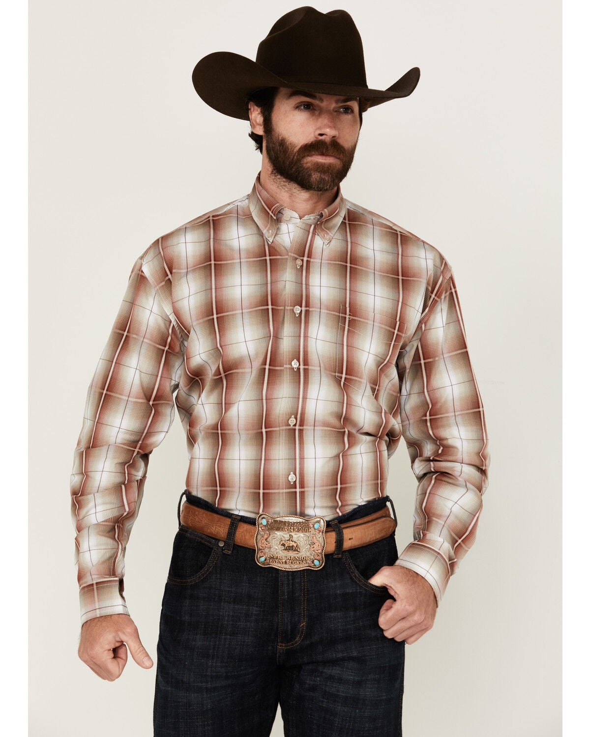 Image #1 - Stetson Men's Plaid Print Long Sleeve Button-Down Western Shirt, Red, hi-res