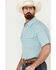 Image #2 - Panhandle Men's Plaid Print Short Sleeve Pearl Snap Western Shirt, Blue, hi-res