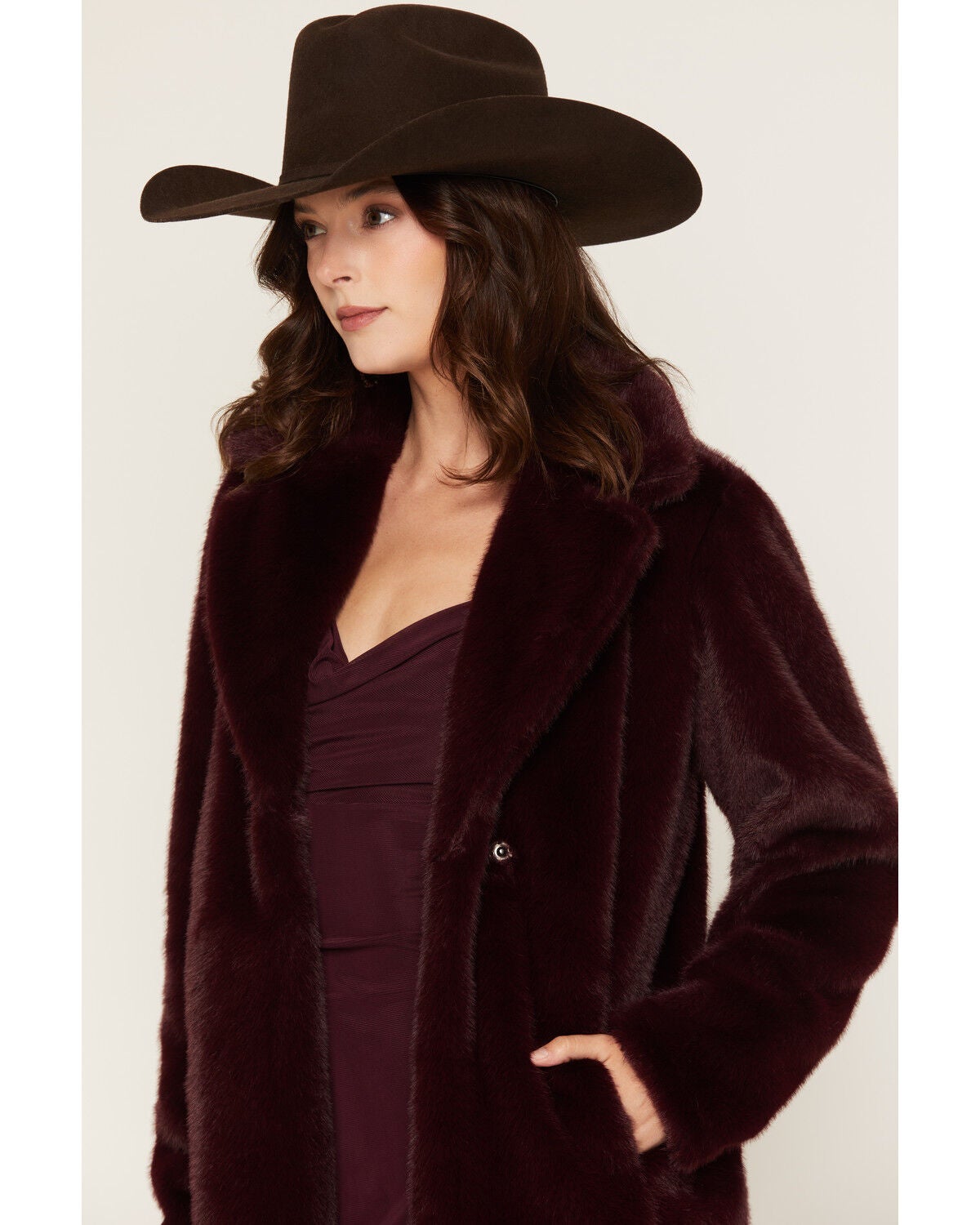 Image #3 - Shyanne Women's Elowen Faux Fur Snap Coat, Maroon, hi-res