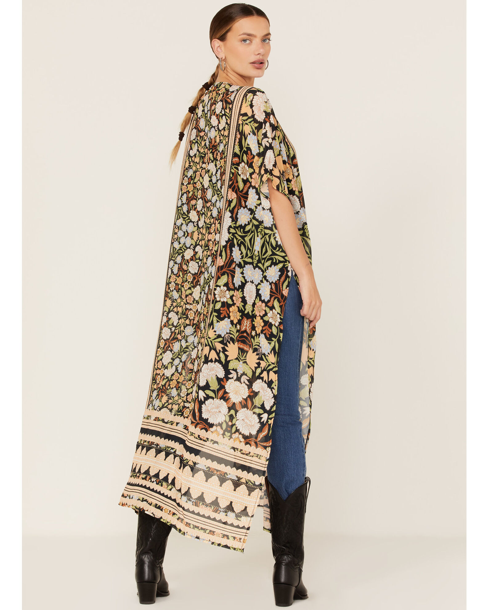 Image #4 - Flying Tomato Women's Floral Print Duster Kimono, Black, hi-res