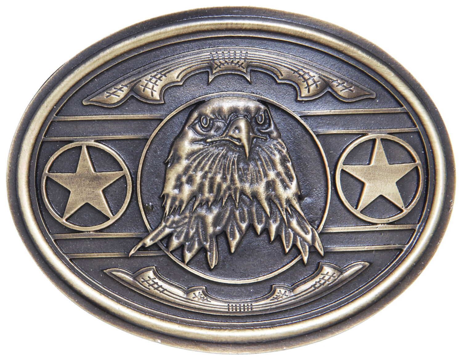 Image #1 - AndWest Men's Patriotic Bald Eagle with Stars Belt Buckle, Brass, hi-res