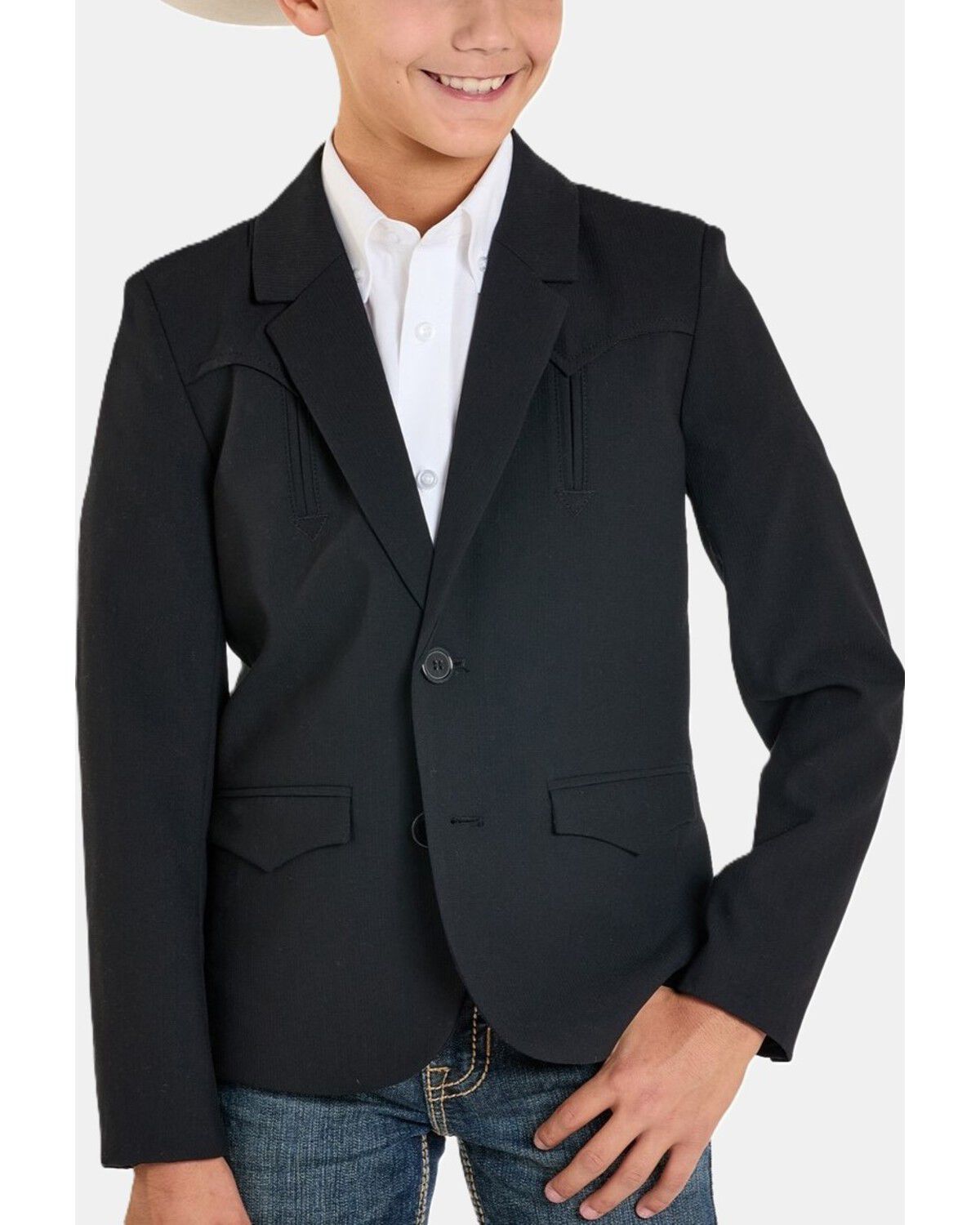 Rock & Roll Denim Boys' Solid Button-Down Sportcoat, Black, hi-res