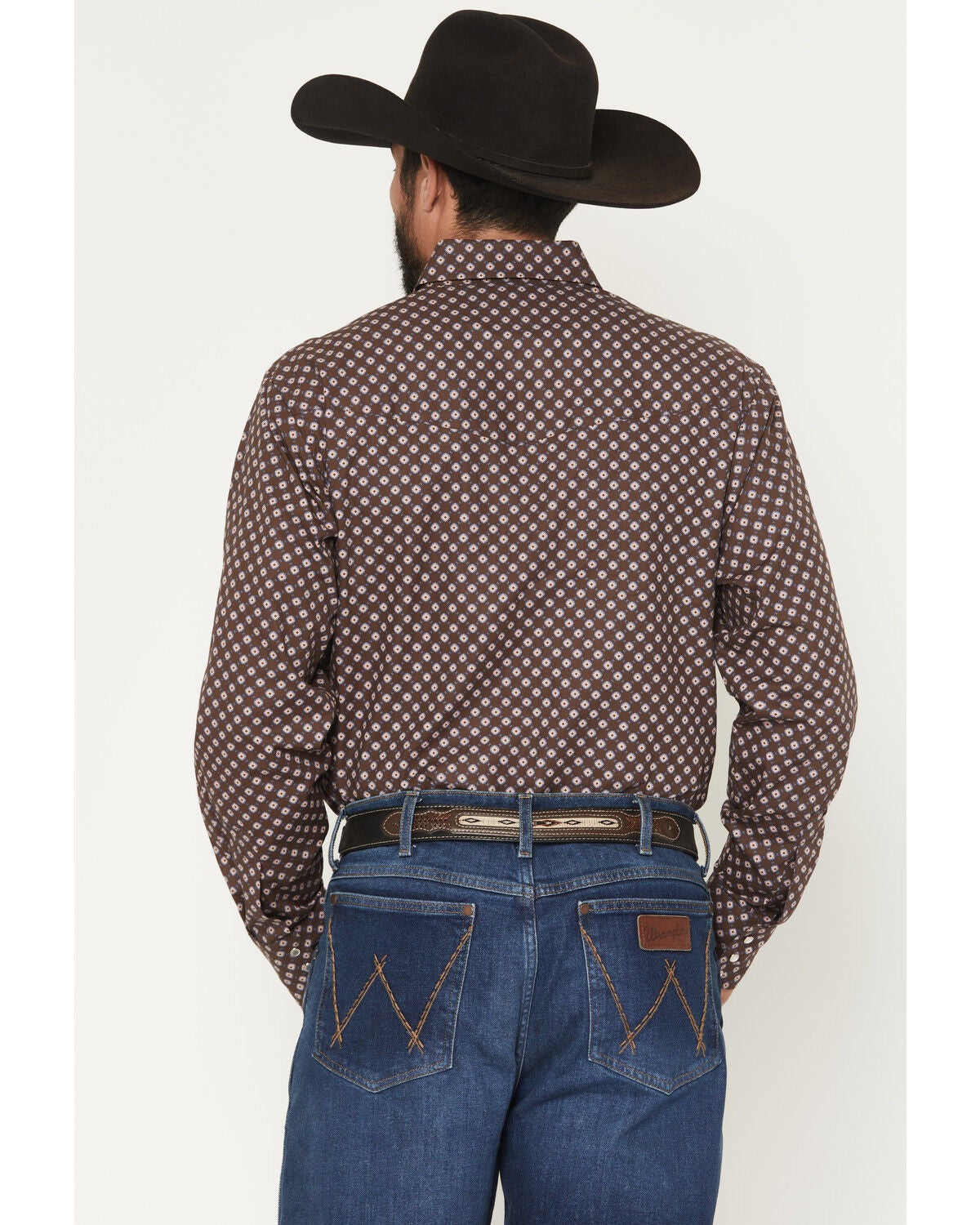 Image #4 - Ely Walker Men's Geo Print Long Sleeve Pearl Snap Western Shirt, Brown, hi-res