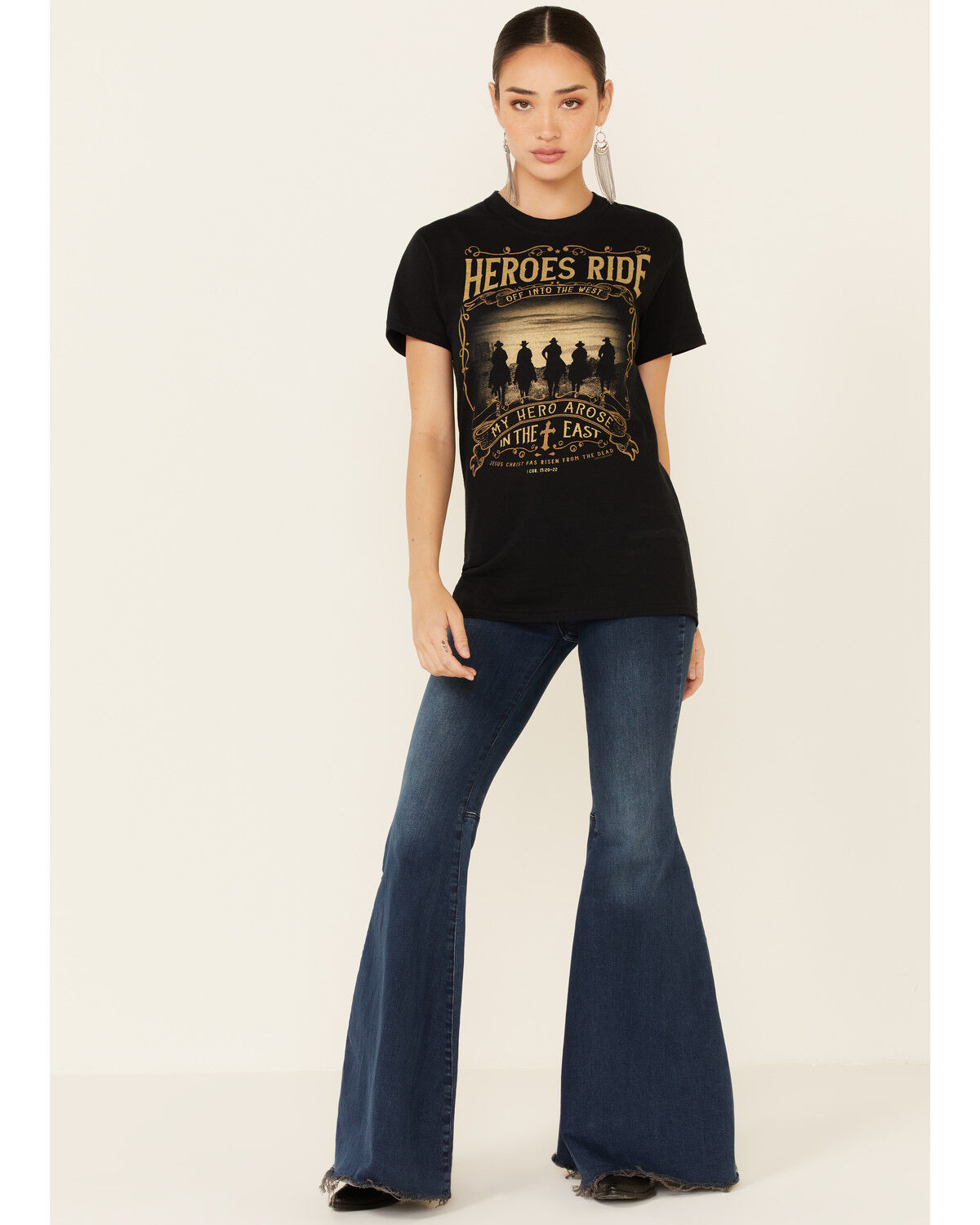 Image #2 - Kerusso Women's Heroes Ride Off Into The West Graphic Short Sleeve Tee, Black, hi-res