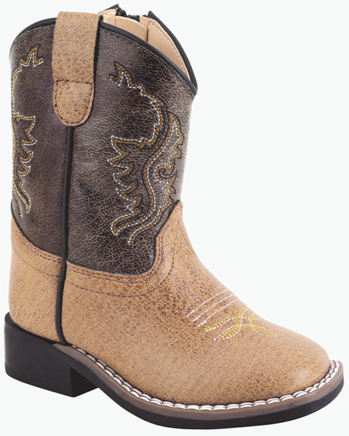 Old West Toddler Boys' Crackle Western Boots - Broad Square Toe, Tan, hi-res