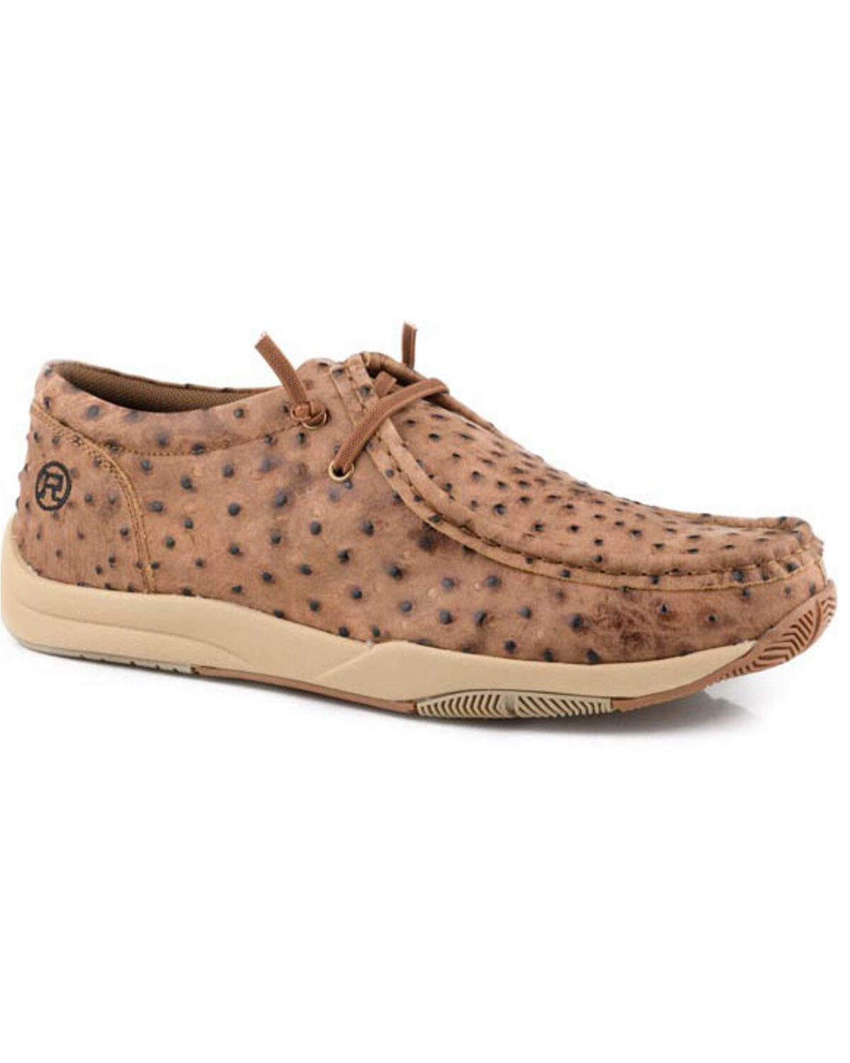 Image #1 - Roper Men's Ostrich Print Clearcut Low Casual Shoes - Moc Toe, Tan, hi-res