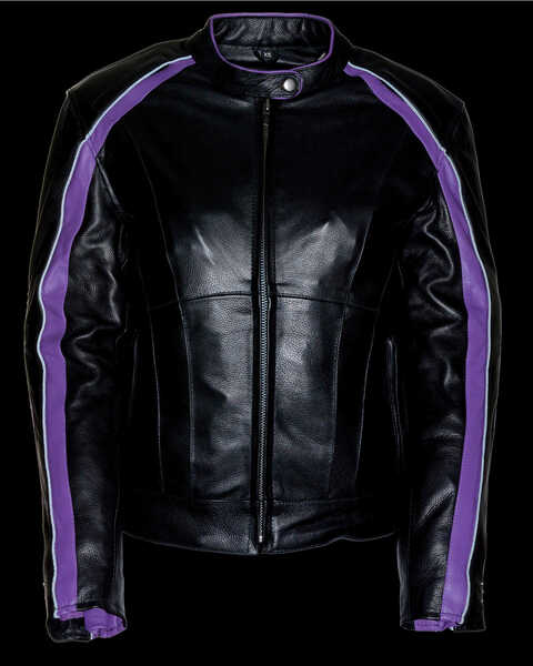 Image #4 - Milwaukee Leather Women's Stud & Wing Leather Jacket - 4XL, Black/purple, hi-res